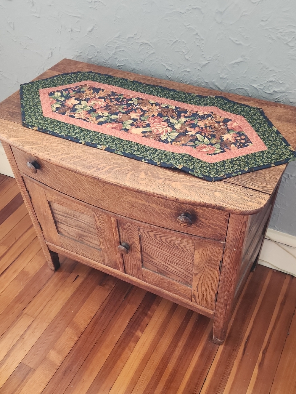 Elegant Small Hand Quilted Floral Table Runner  (Appx. 13"x32")